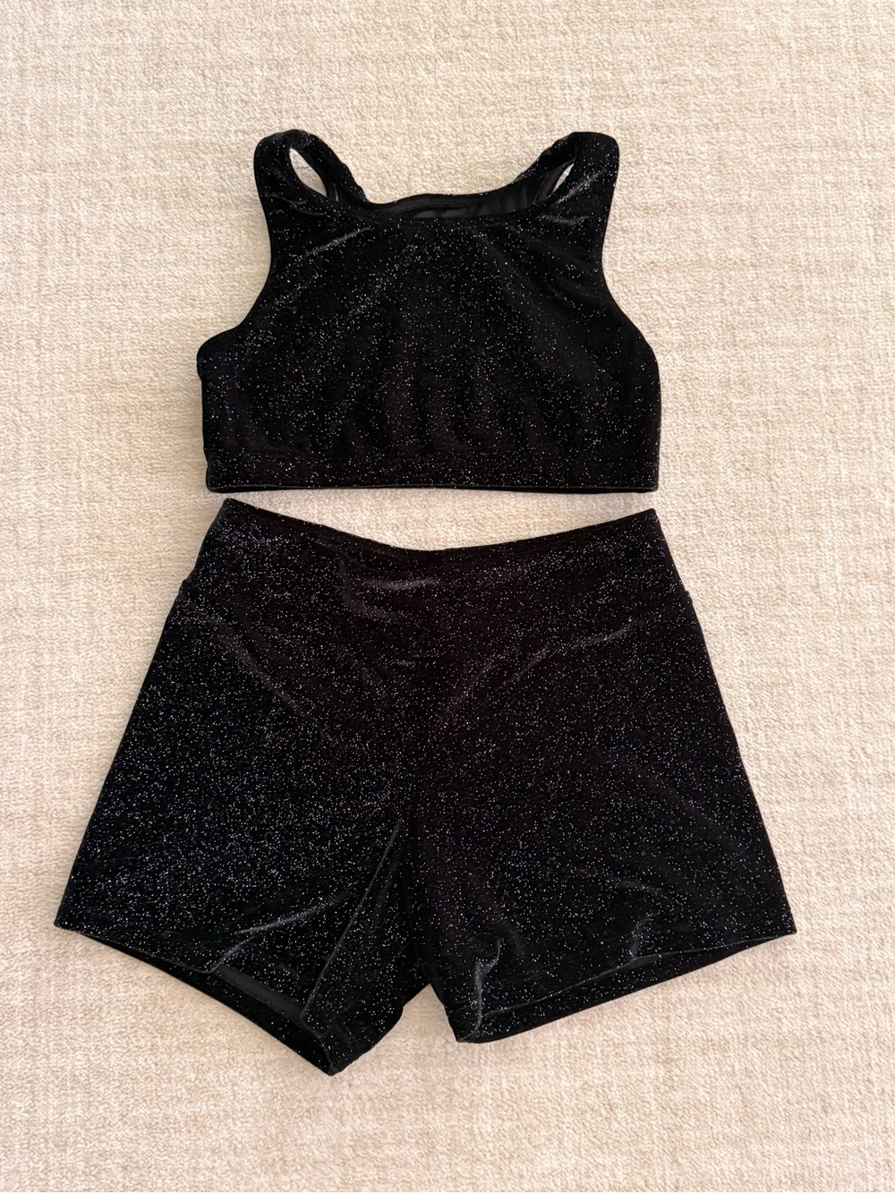 Kids Black Velvet Sports Bra and Shorts Matching Set